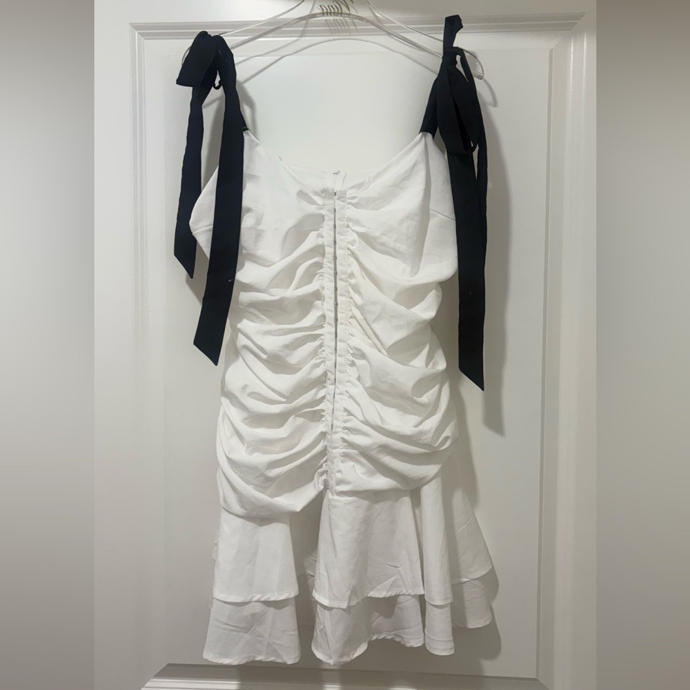 PrettyLittleThing White Dress with Black Ties